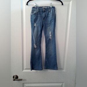 Girls Distressed Style Light Blue Flare Jeans Size 8 By Wallflower